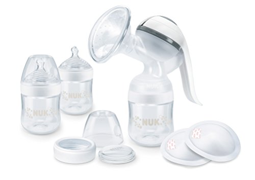 NUK Nature Sense - Kit de lactancia materna con bomba de leche manual y botellas, color blanco