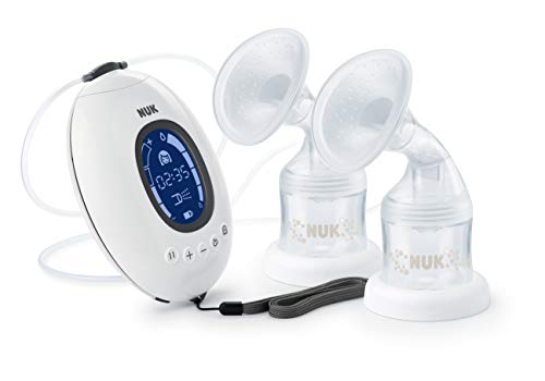 NUK Nature Sense - Extractor de leche eléctrico doble con batería, pantalla LCD, 2 recipientes de leche materna de 150 ml