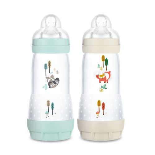MAM 2 biberones Easy Start anticólico (320 ml), biberón bebé ideal para lactancia mixta, chupete caudal 3, base aireada anticólico, Aqua...