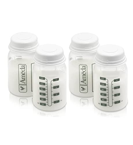 AMEDA - Lote de 4 frascos de conservación de leche materna - Sin bisfenol A - Apto para lavavajillas - 120 ml