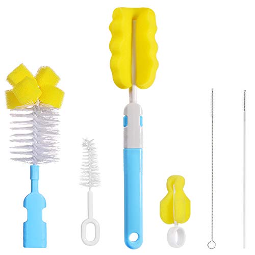 BESLIME Cepillo Para Biberones-Kit de Limpiador de Cepillo de Botella Cepillo de Pezón de Bebé Cepillo de Paja,6 en 1 Kit de limpiador de...