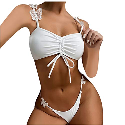YANFANG Traje de baño de Bikini Dividido con Cuello Halter y Mariposa de Color sólido Sexy Bralette para Mujer Bikini Mujer Brasileño...