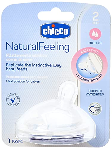 Chicco NaturalFeeling - Tetina inclinada de silicona con flujo medio para bebé de 2 meses en adelante, 1 unidad