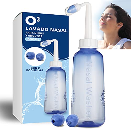 O³ Lavado Nasal 500 ml Con 2 Boquillas Para Bebes Y Adultos Para Irrigación Nasal - Limpiador Nasal | Alivia Alergia - Resfriado - Rinitis...