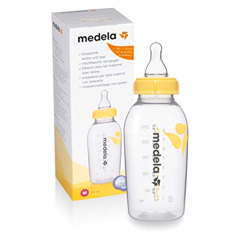 Medela Tetina de flujo medio de leche materna sin BPA con biberón de 250 ml - Tetina con biberón apto para el congelador y la nevera, para...