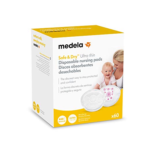 Medela Discos absorbentes desechables Safe & Dry Ultra thin - Discos de lactancia extremadamente finos y muy absorbentes, paquete de 60...