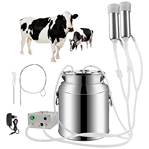 Kit de ordeñadora eléctrica 14L Vaca Pulsación Vacío Máquina de ordeño eléctrica, Extractor de leche de pulso portátil automático...