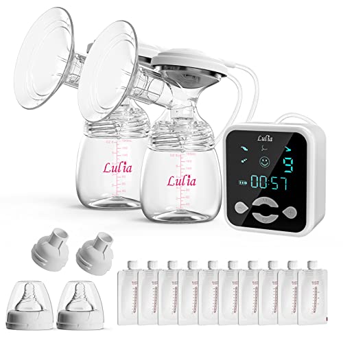 Lulia Sacaleches Eléctrico Portátil,Doble Extractor de Leche Recargable con 4 Modos y 9 Niveles de Succión,Sacaleches sin BPA para viajes...