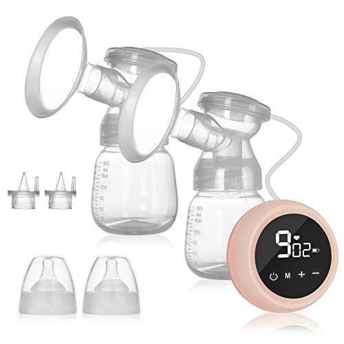Joparri Bomba de leche electrónica doble, bomba de pecho portátil con pantalla táctil LED silenciosa recargable ajustable sin dolor, 2...