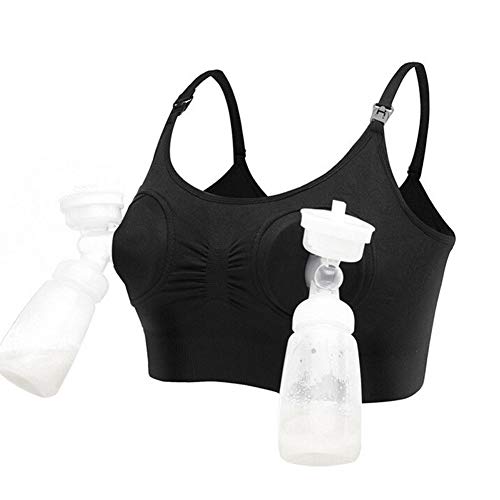 Koitniecer Sujetador de lactancia para mujer, manos libres, de algodón, con bomba, práctico y sexy, con leche., Negro , M
