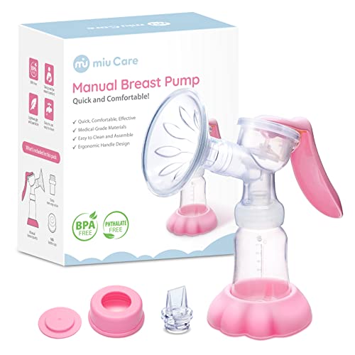 miu Care Extractor de leche manual, extractor de leche portátil, bomba de mano con válvula antireflujo, 2 bridas de tamaño y tapa de...