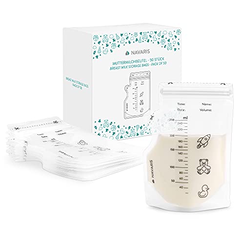 Navaris Bolsas de leche materna - Set 50x bolsa 250 ML para congelar y almacenar leche de lactancia - Envases para sacaleches colector y...