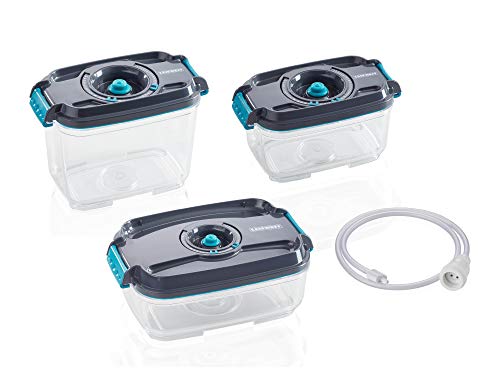 Leifheit Set de 3 recipientes para alimentos al vacío, fiambrera hermética e impermeable sin BPA, tápers para microondas, congelador y...