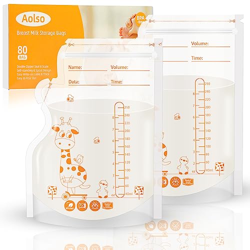 Aolso Bolsas Leche Materna,80 Piezas Recipientes Almacenamiento leche Materna,Bolsas Almacenar Leche Materna,250ML Bolsas Congelar Leche...