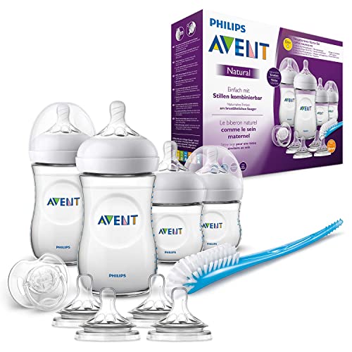 Philips Avent SCD301/02 - Set de recién nacido gama natural, 4 biberones, 4 Tetinas, chupete y escobilla, transparente