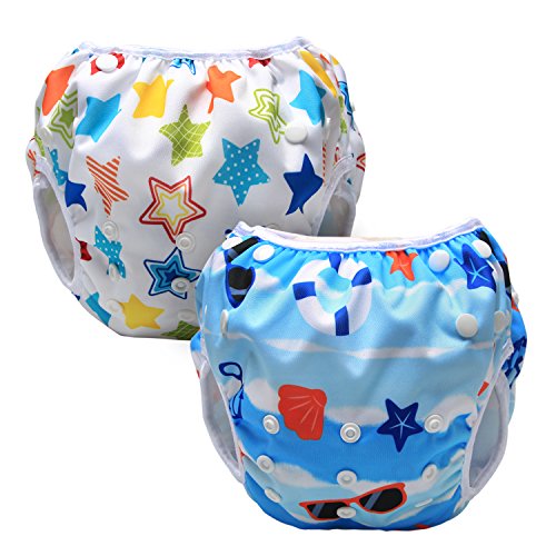 Luxja Pañal de Natación para Bebes Bañador Reutilizable de Nadar de Bebé Pañal Lavable para Bebé (0-3 años), Playa + Estrellas...