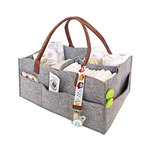 Kcnsieou Organizador de pañales portátil suave y portátil de fieltro bolsa de almacenamiento portátil multifunción compartimentos...